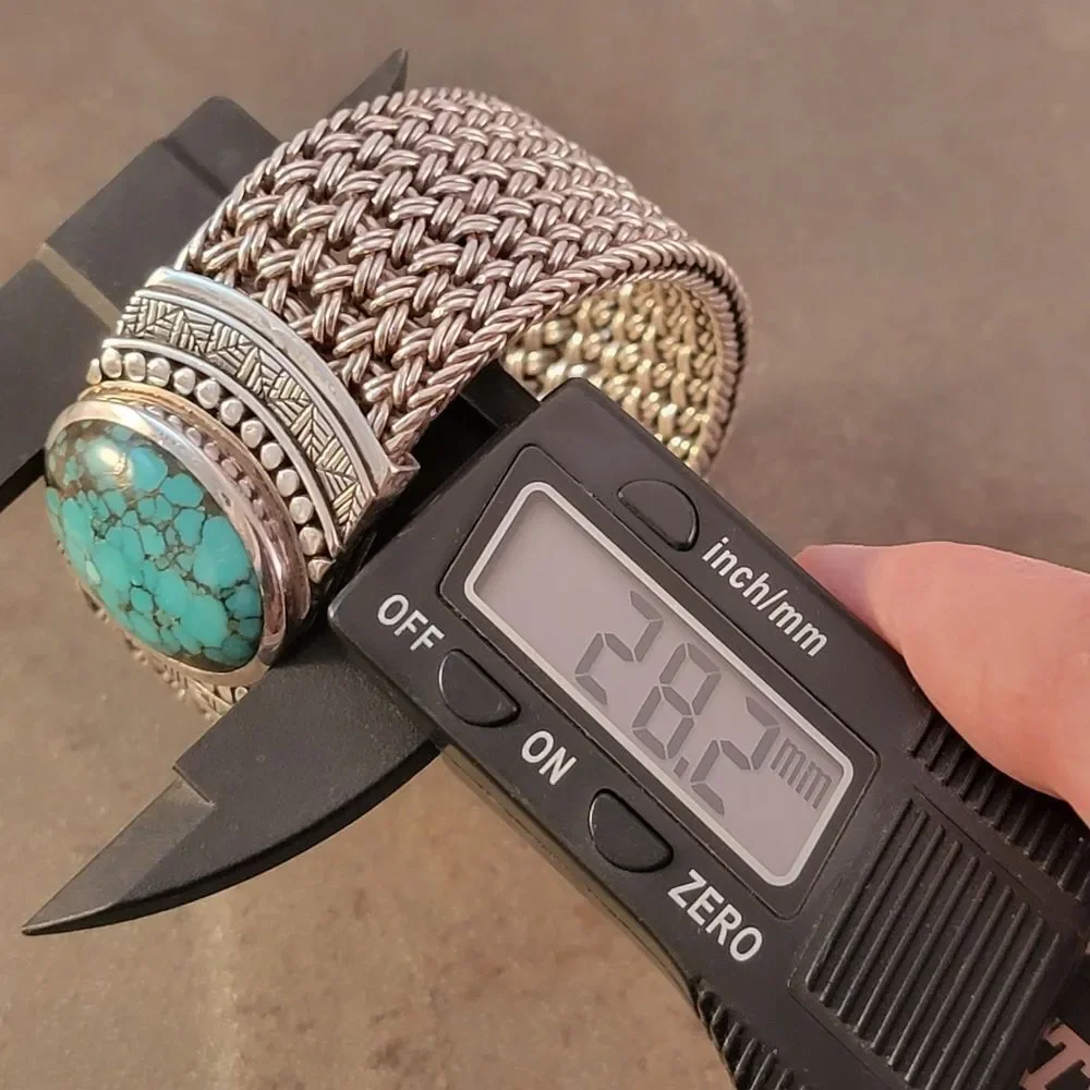 Sterling Heavy Turquoise Wide Woven Chain Toggle Bracelet